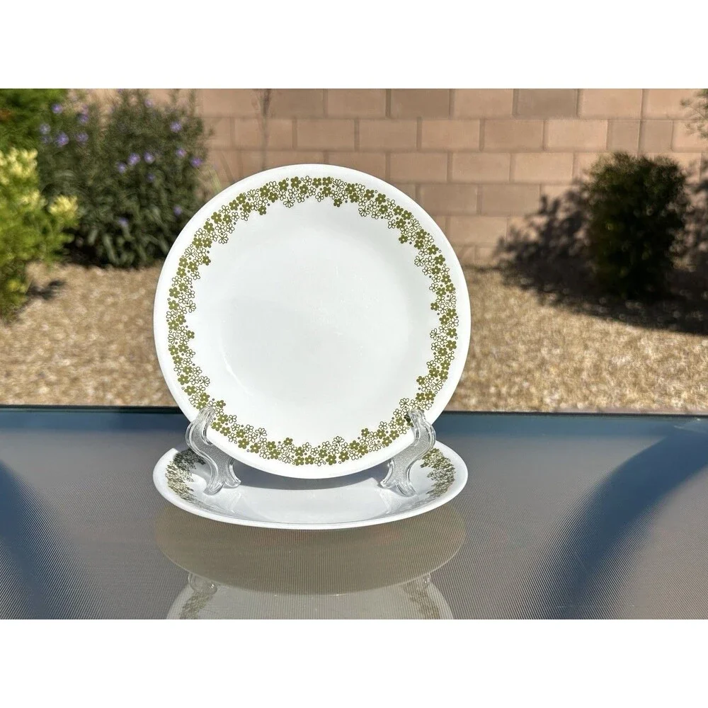 Set of 6 CORELLE by Corning SPRING BLOSSOM GREEN CRAZY DAISY 6 3/4” Bread Plates